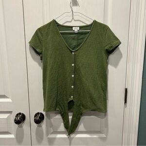 J. Crew Women’s Olive Button-Down Tie Front Short Sleeve V-Neck Women’s Top XS
